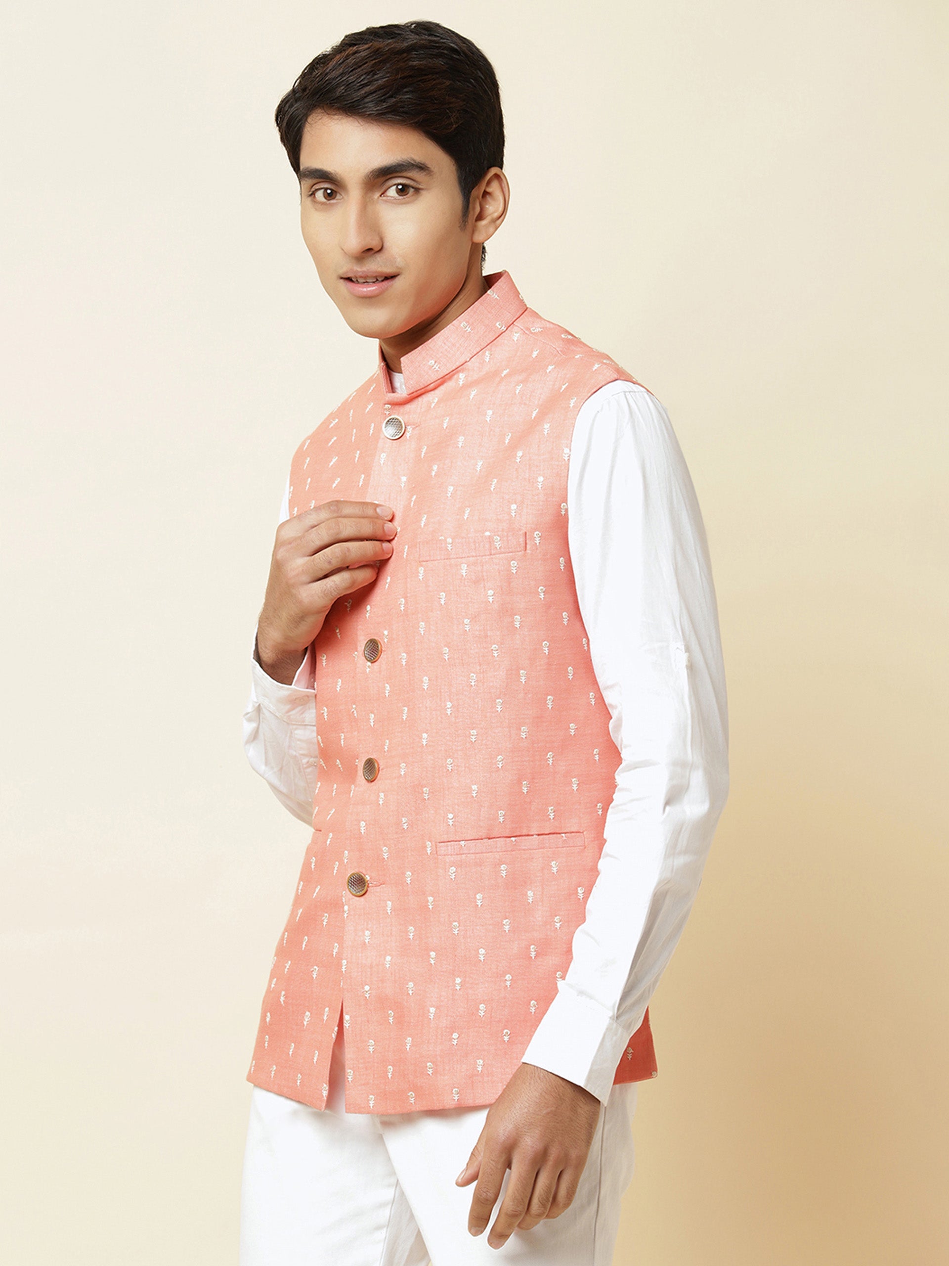 Blush Pink Embroidered Bundi Jacket image 2