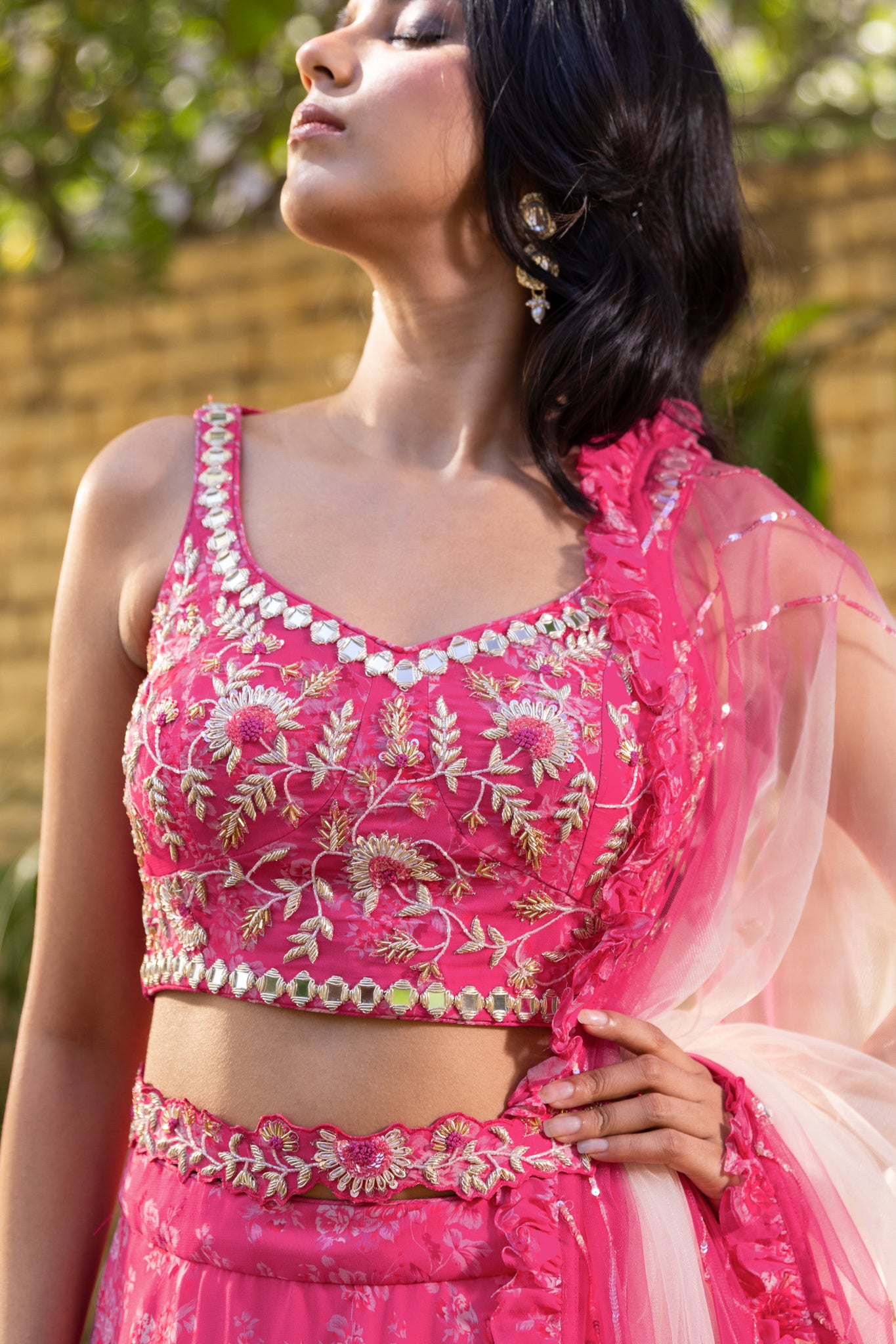 Pink Georgette &amp; Net Printed Lehenga Set image 2