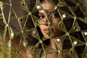 Pre-Draped Mehendi Green  Hand Embroidered Net & Satin Saree image 1