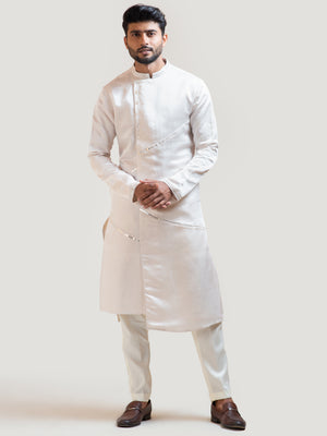 Cream Mirror Work Kurta Set - M image