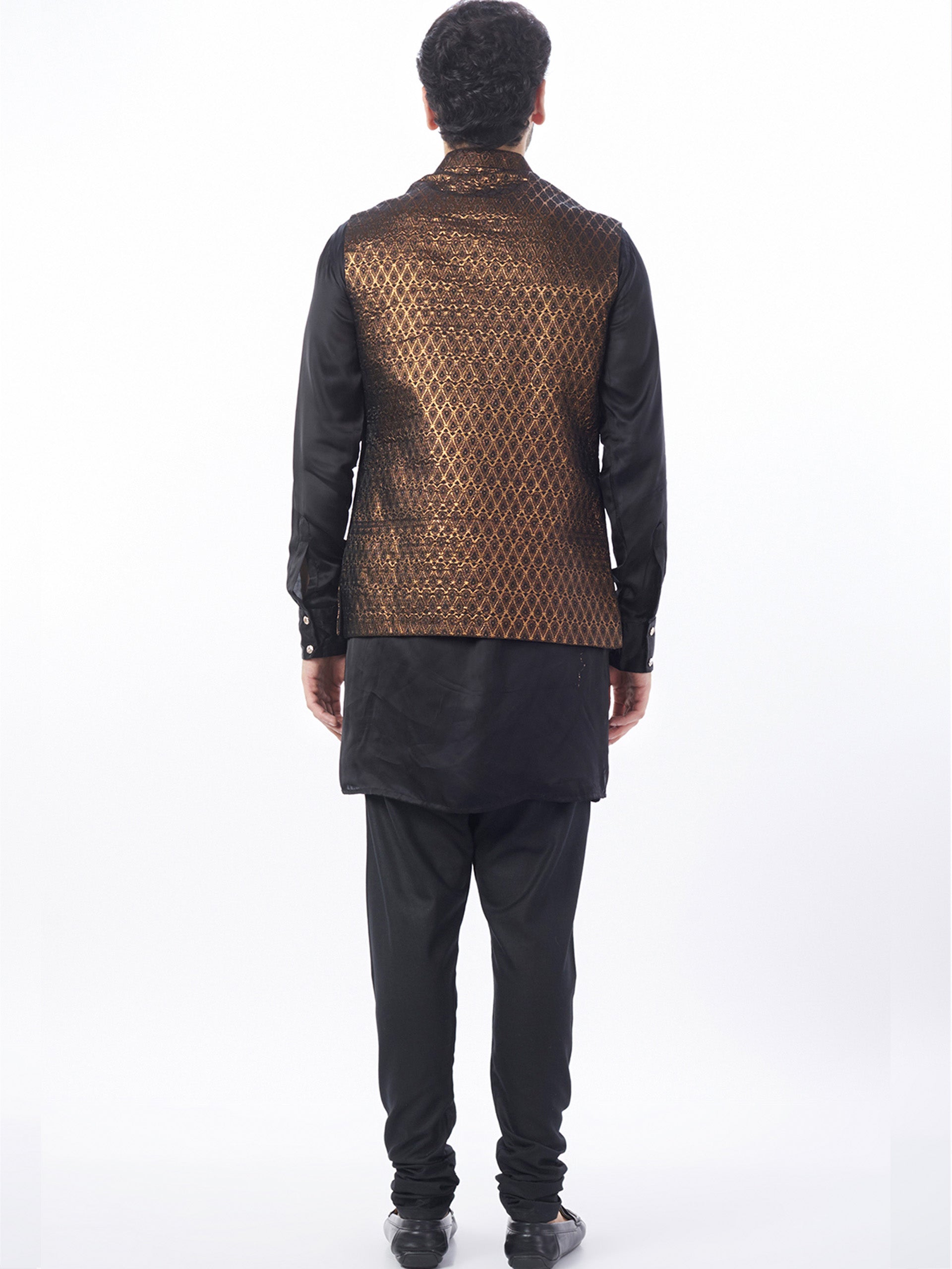 Black Gold Brocade Bundi Jacket Set image 2