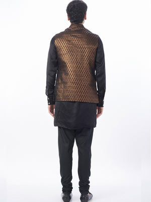 Black Gold Brocade Bundi Jacket Set image 2