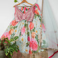 Aqua Floral Mirror Lehenga Set with Watermelon Pink Blouse image 0