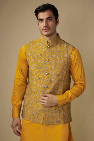 Mustard Printed Jacket Kurta Set image 2