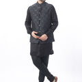 Black Brocade Bundi Jacket Set image 0