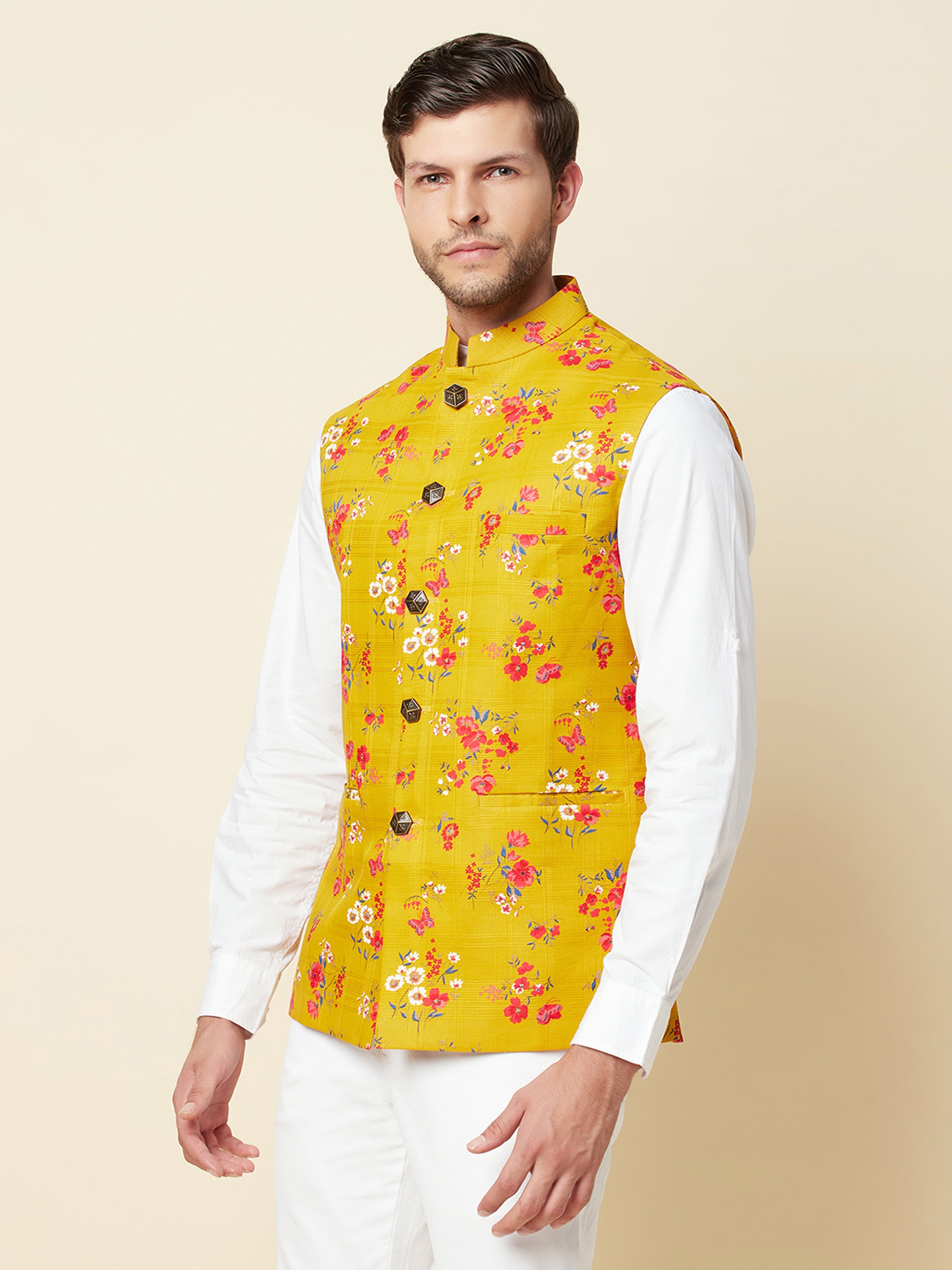 Mustard Print Bundi Jacket image 4