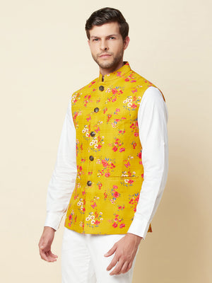 Mustard Print Bundi Jacket image 4