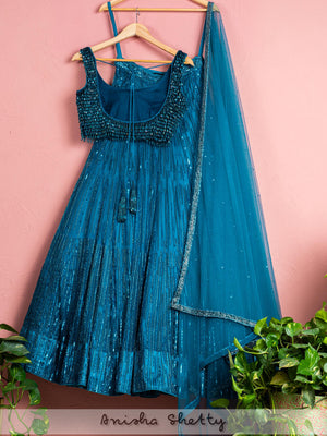 Teal Blue Shimmer Lehenga Set image 1