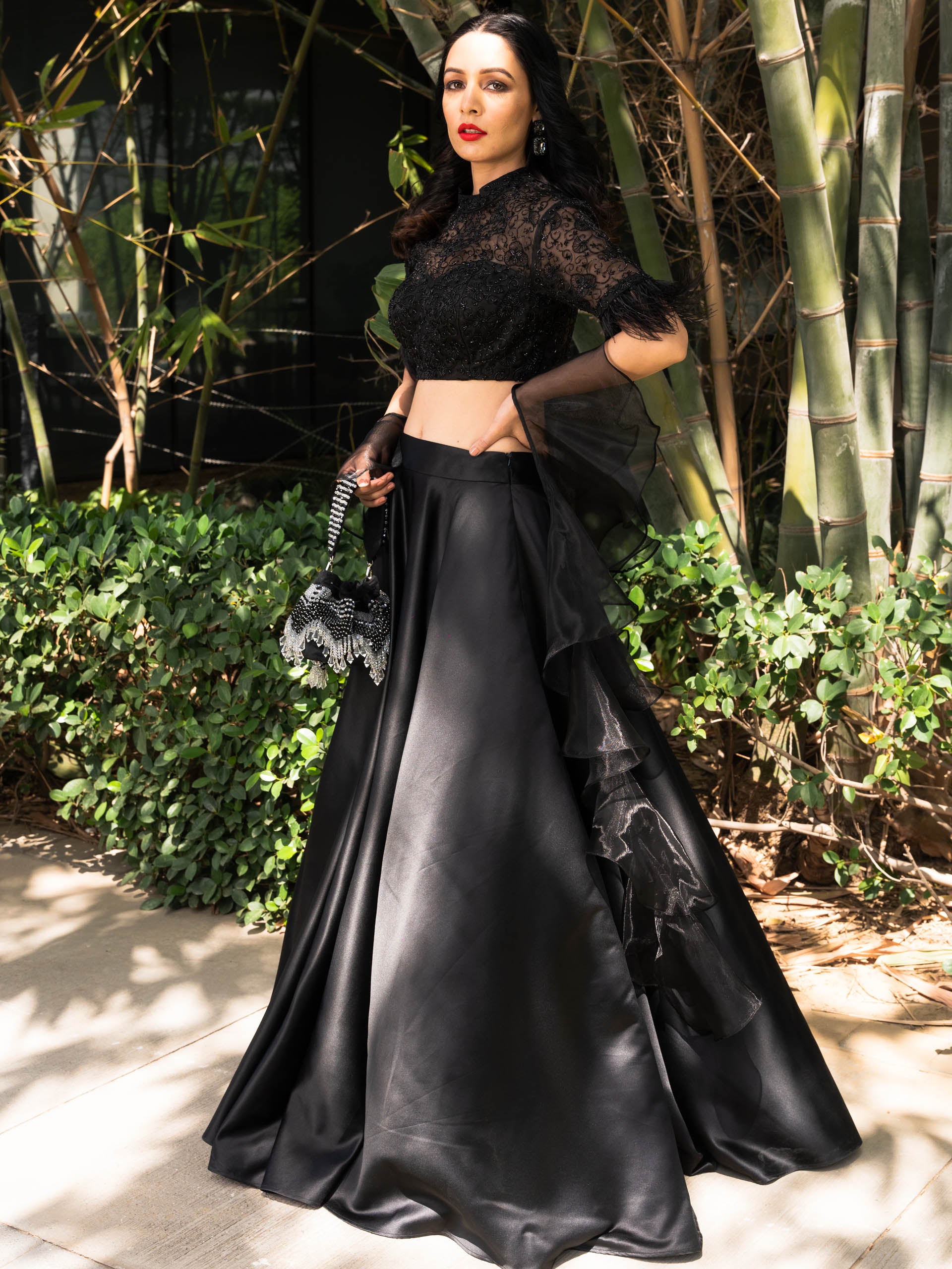 Black Maheem Organza Lehenga Set image 0