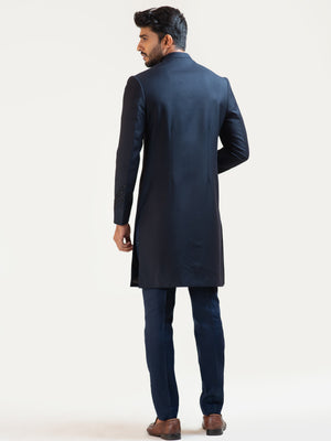 Midnight Blue Pintucks Achkan Coat Set image 2