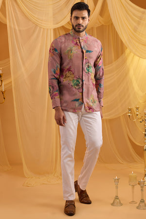 Lilac Floral Print Indowestern Set image 3