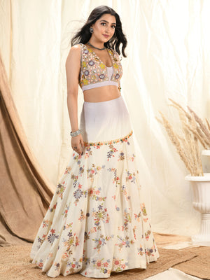 Lavender Grey Floral Mirror Lehenga Set - M image