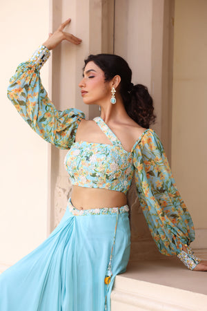 Embroidered Drape Skirt Set image 4