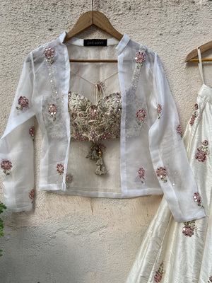 Ivory Raw Silk Lehenga with Jacket image 2