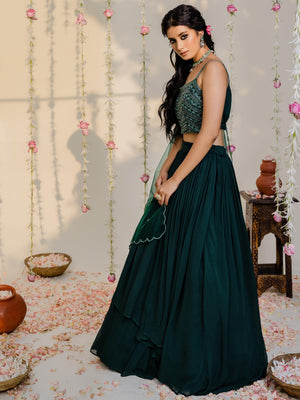 Bottle Green High-Low Lehenga Set image 7