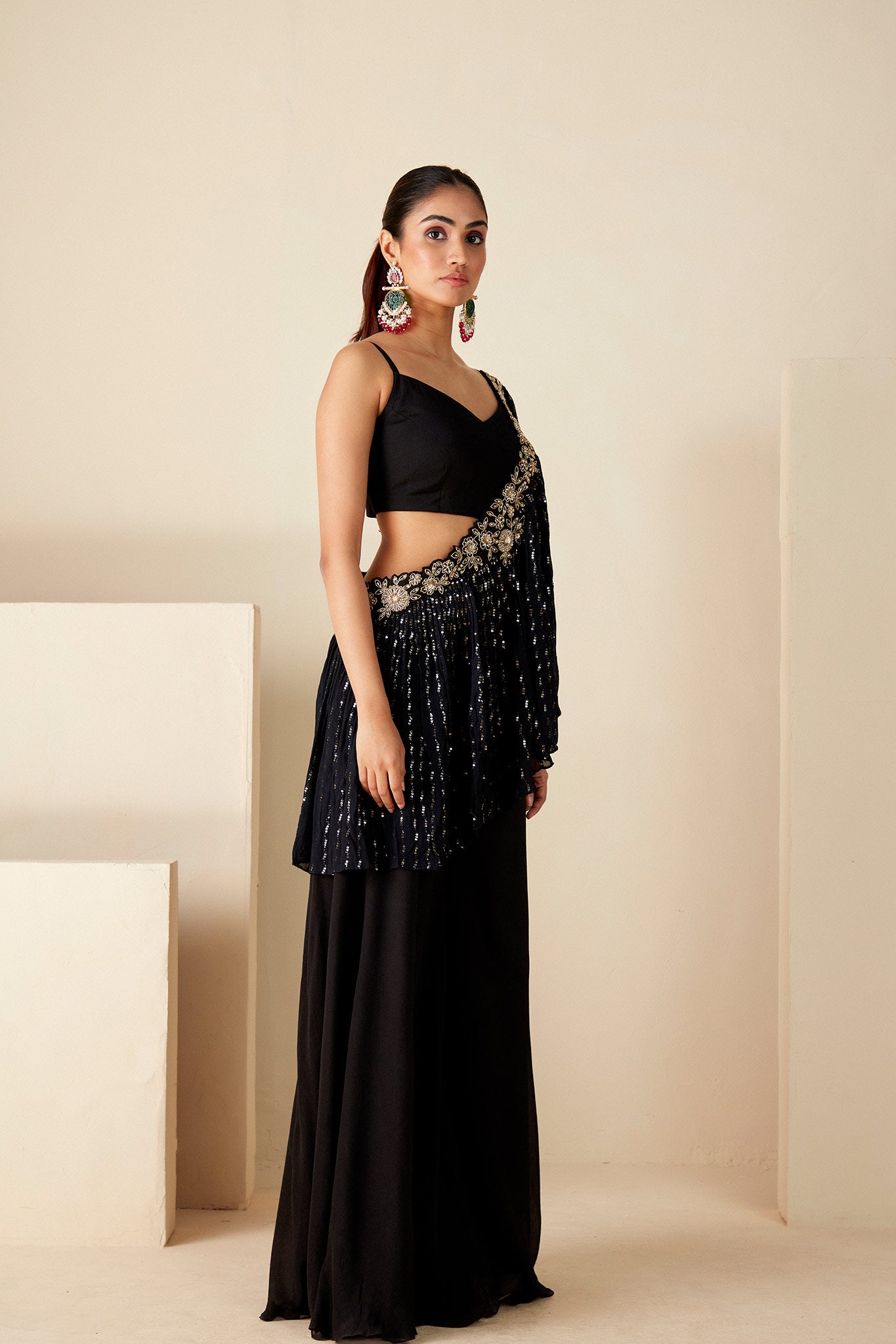 Midnight Black Cape Pants Set image 2