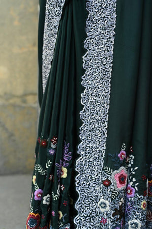 Bottle Green Embellished Saree Blouse Set image 5