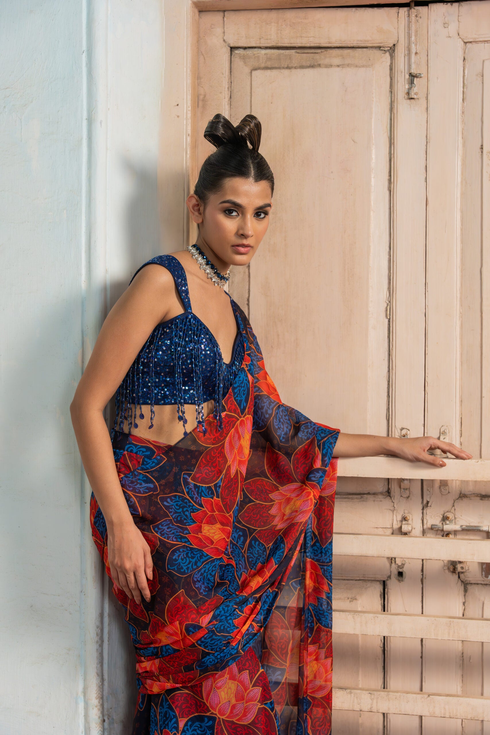 Burning Blossom Draped Saree image 2