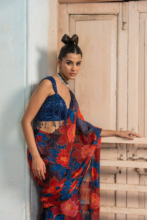 Burning Blossom Draped Saree image 2