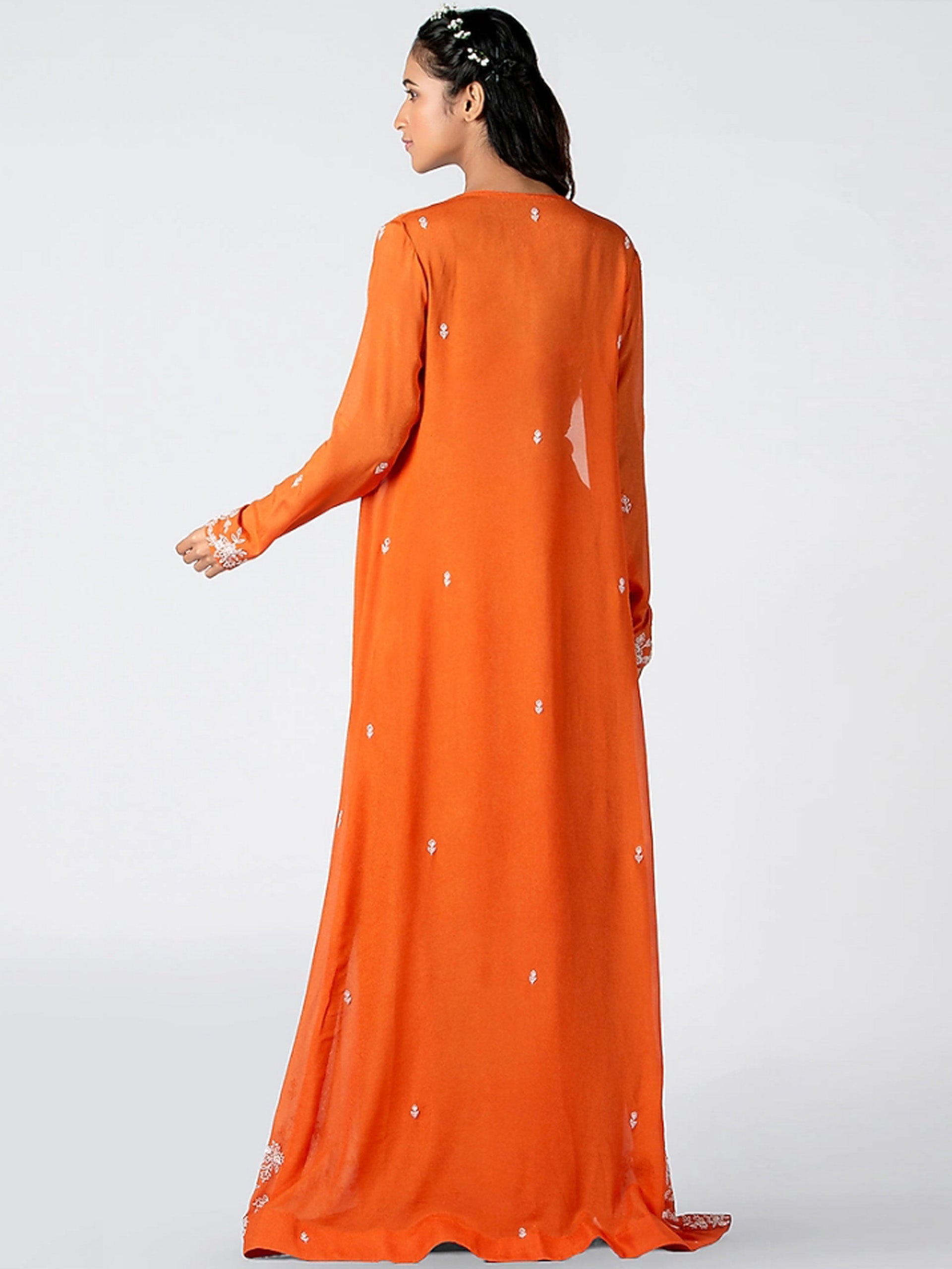 Orange Floral Embroidered Jacket Set image 1