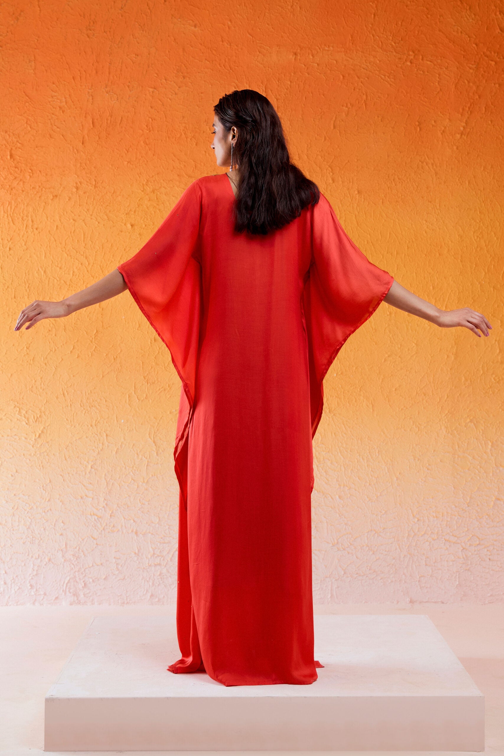 Scarlet Red Embroidered Kaftan image 3