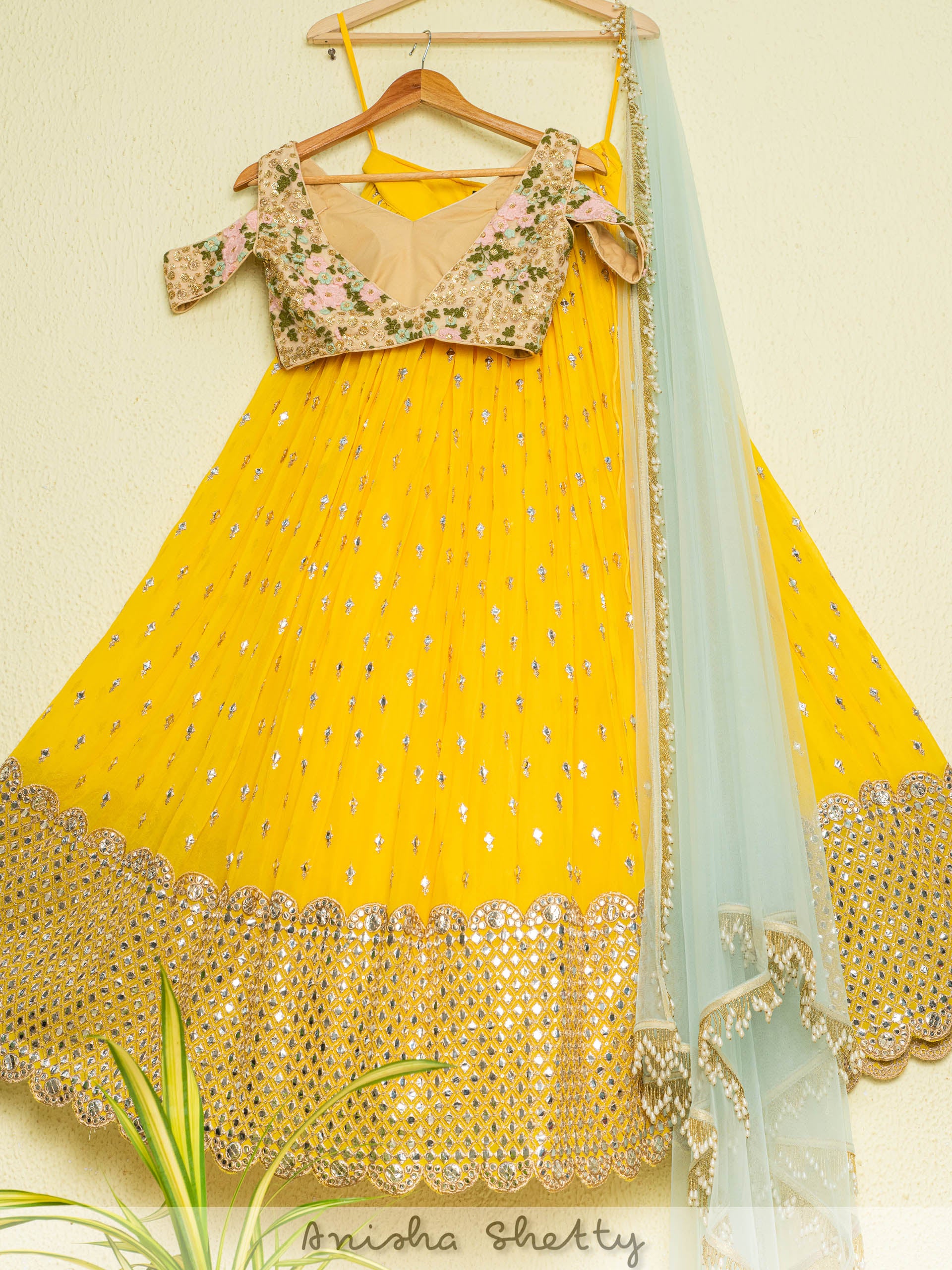 Pineapple Yellow Lehenga and Oyster Floral Blouse Set image 3