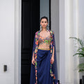 Iris Highlighted Bralette Paidawn Dhoti Skirt Set And Highlighted Applique Cape image 0