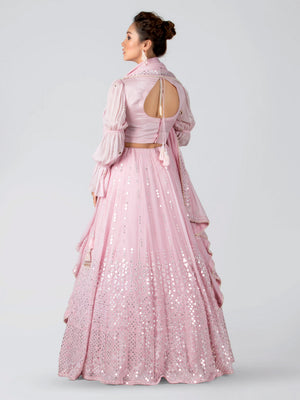 Light Pink Mirror Lehenga Set image 4