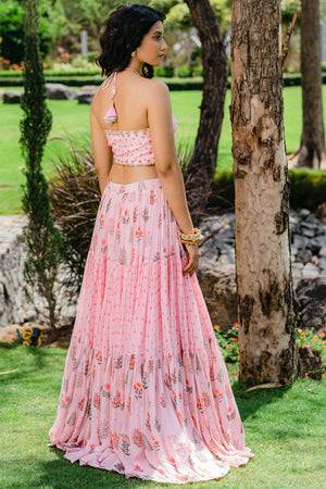 Blush Pink Floral Embroidered Crop-Top and Flared Skirt Set image 1