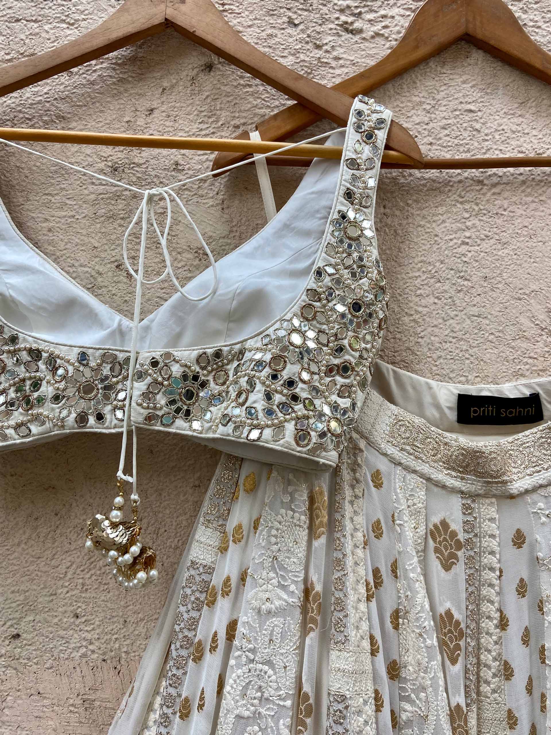 Ivory Multipanel Embroidered Lehenga Set With Mirror Blouse image 3