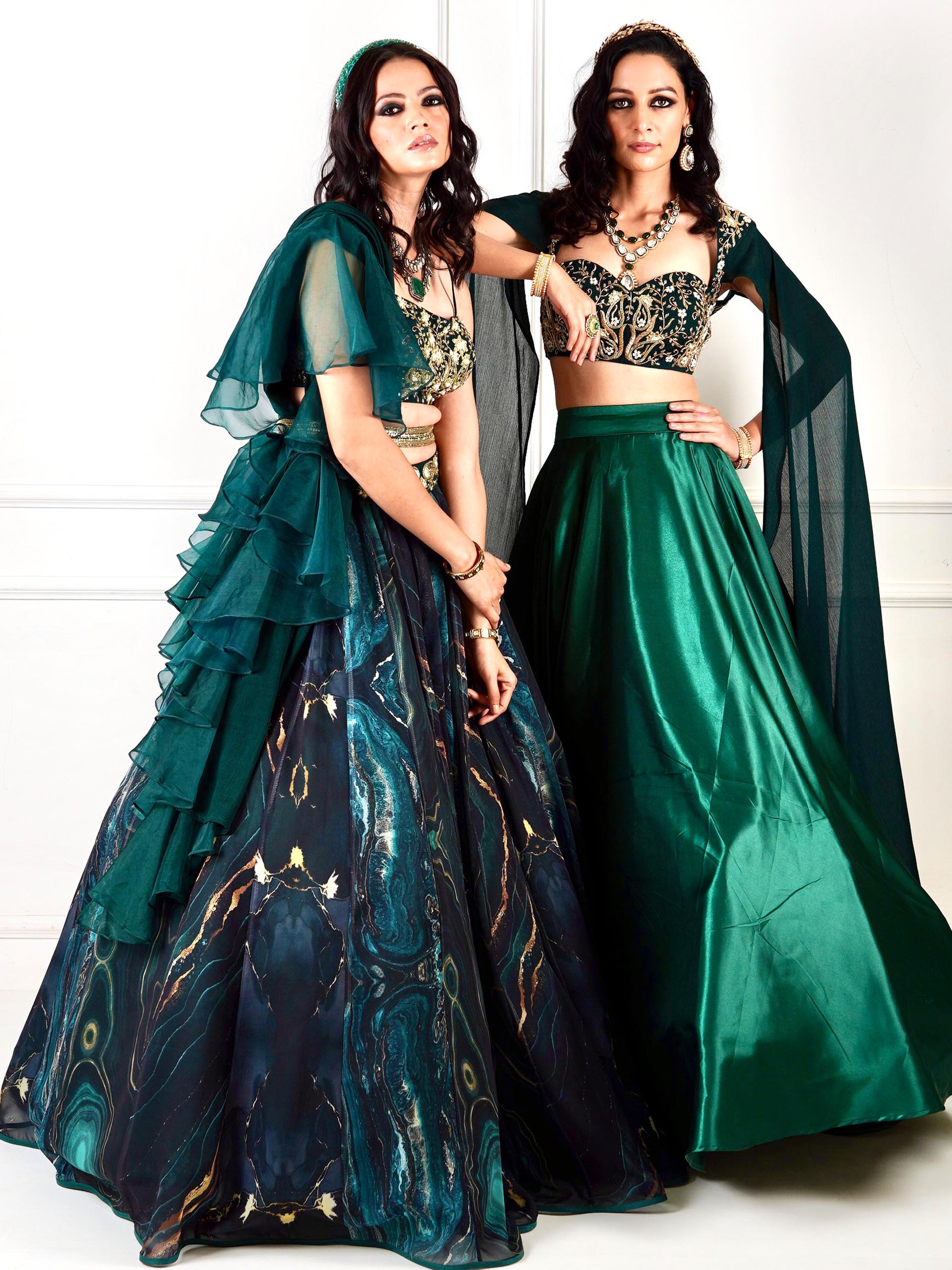 Green Meesha Marble Lehenga Set image 1
