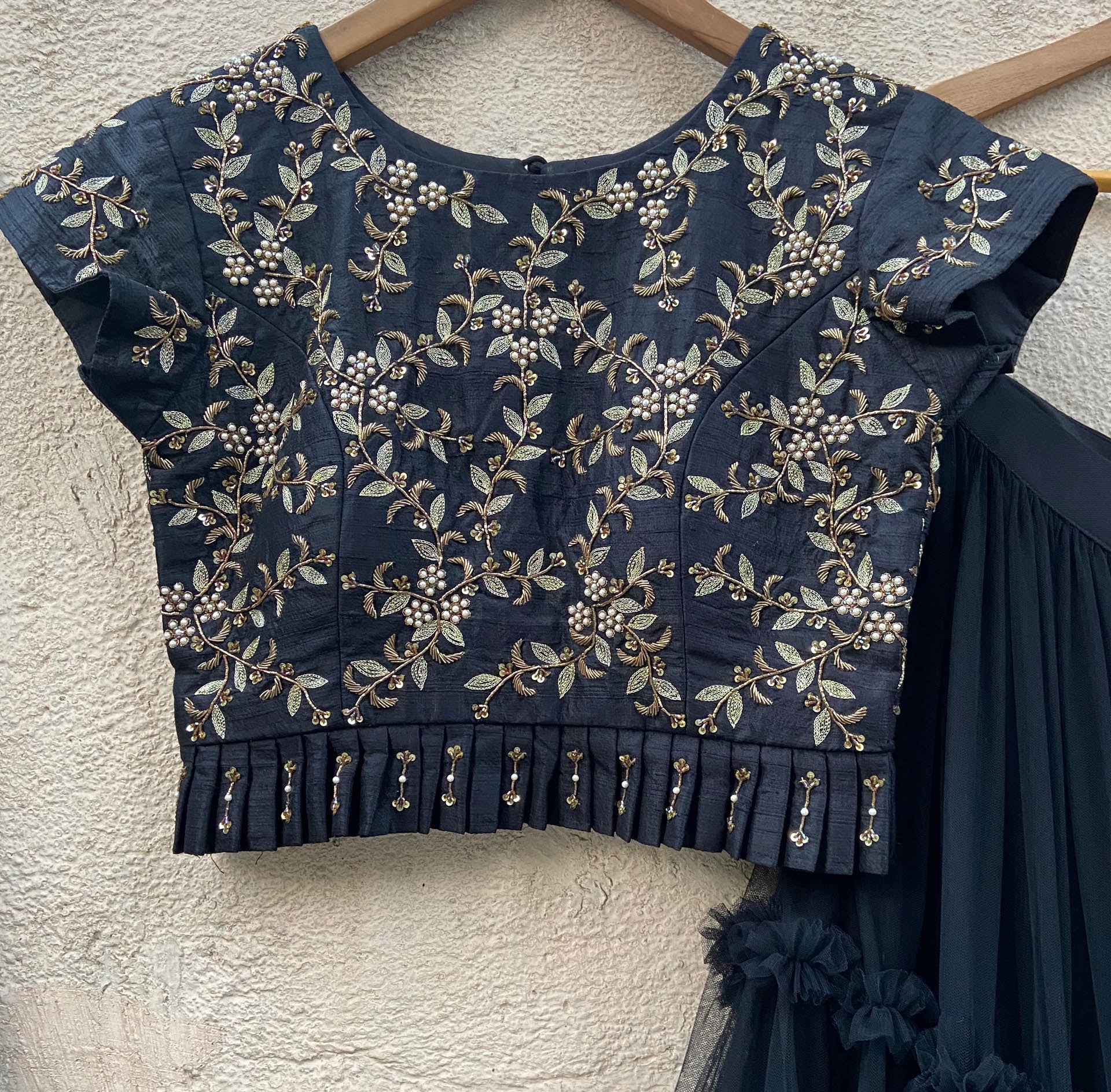 Black Tulle Tier Ruffle Lehenga Set image 1