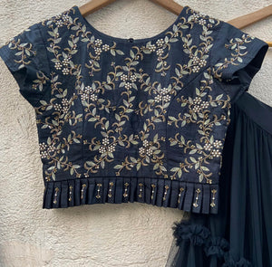 Black Tulle Tier Ruffle Lehenga Set image 1
