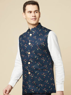 Teal Blue Print Bundi Jacket Set - XL image