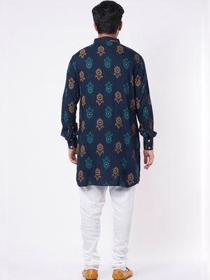 Navy Blue Pattern Kurta Set image 2