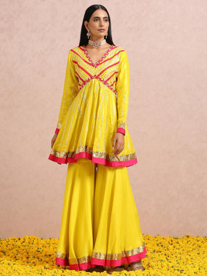Yellow and Fuchsia Sharara Set image 7