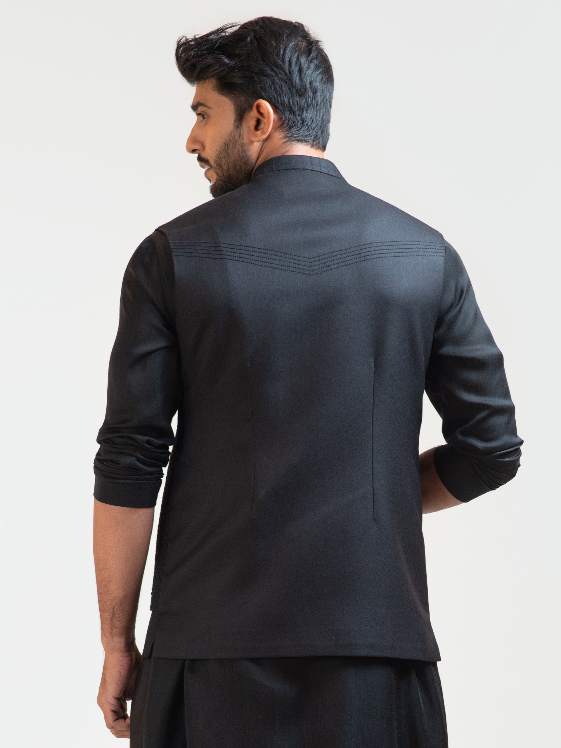 Black Double Panel Nehru Jacket image 3