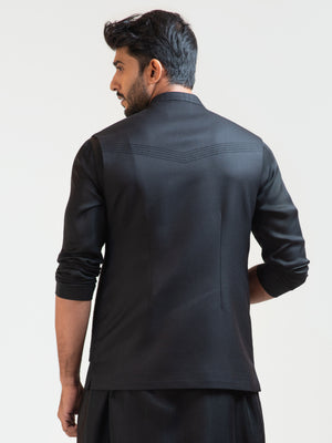 Black Double Panel Nehru Jacket image 3