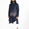 Navy Phulkari Inspired Nehru With Overlapping Layered Kurta Set image 0
