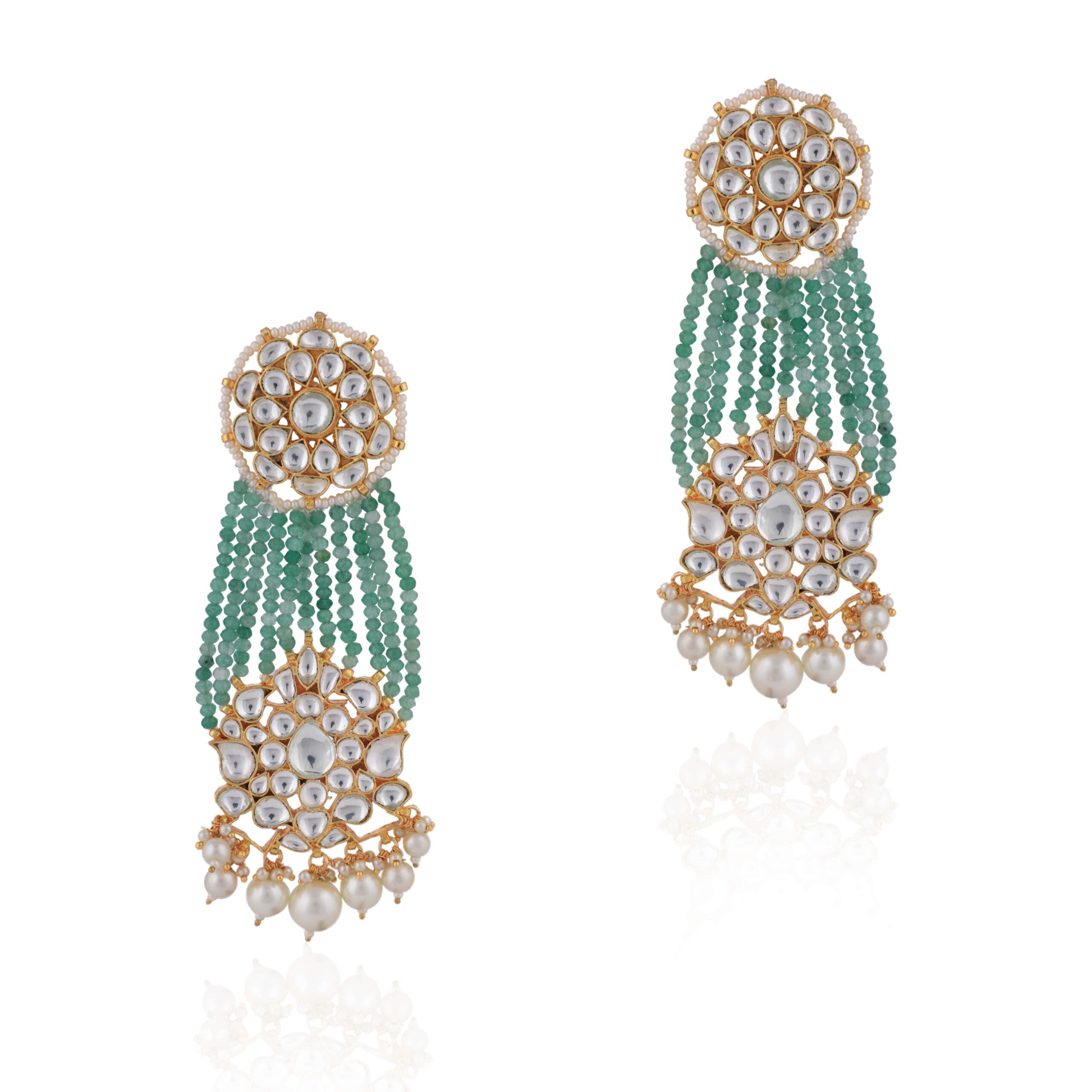 Sea Green Beaded Design with Pearl Accent Earrings image 0
