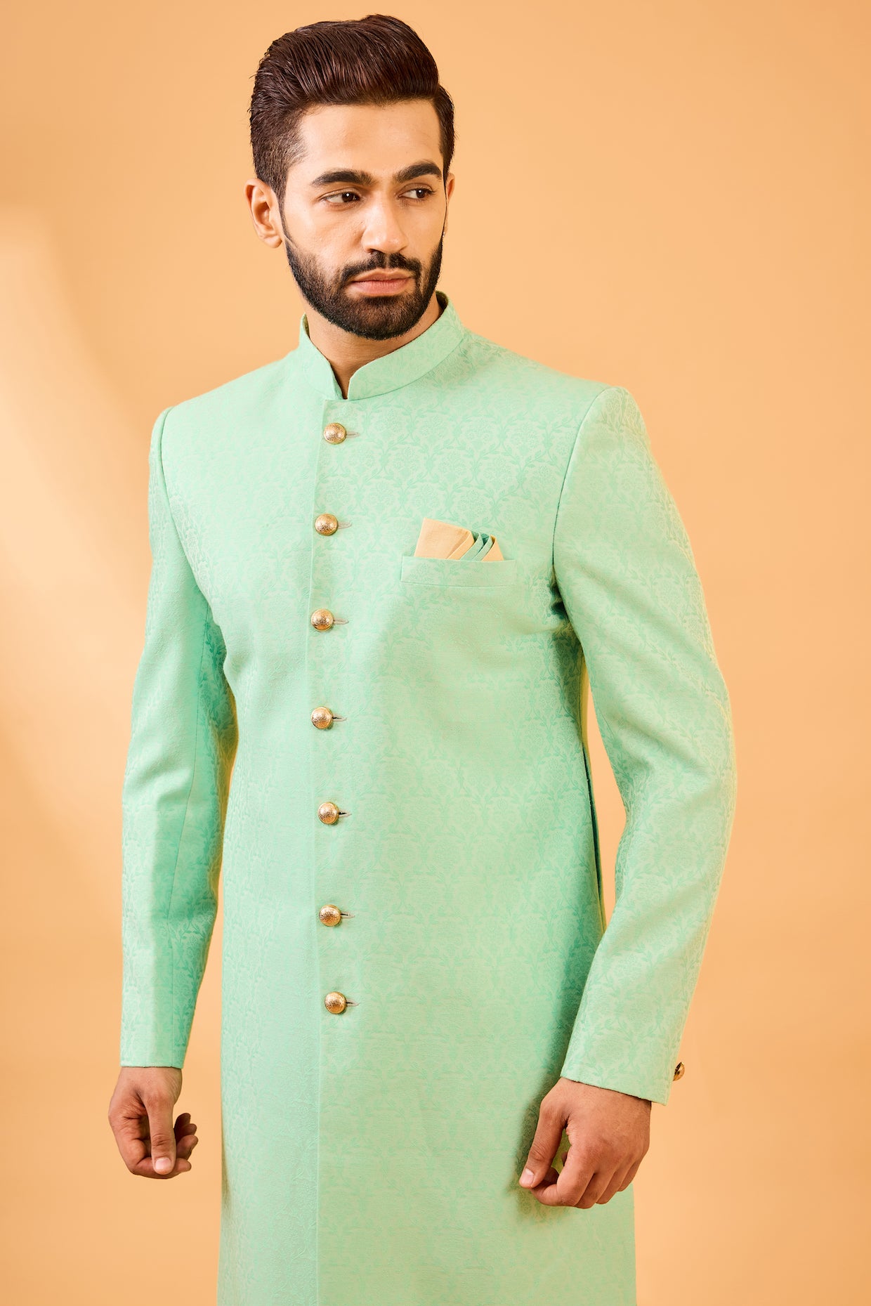 Mint Green Jacquard Sherwani Set image 1
