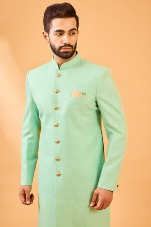 Mint Green Jacquard Sherwani Set image 1