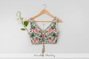 Tropical Bloom Blouse with Ivory Stonework Lehenga Set image 1