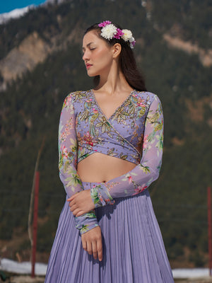 Lilac Floral Embroidery Lehenga Set image 1