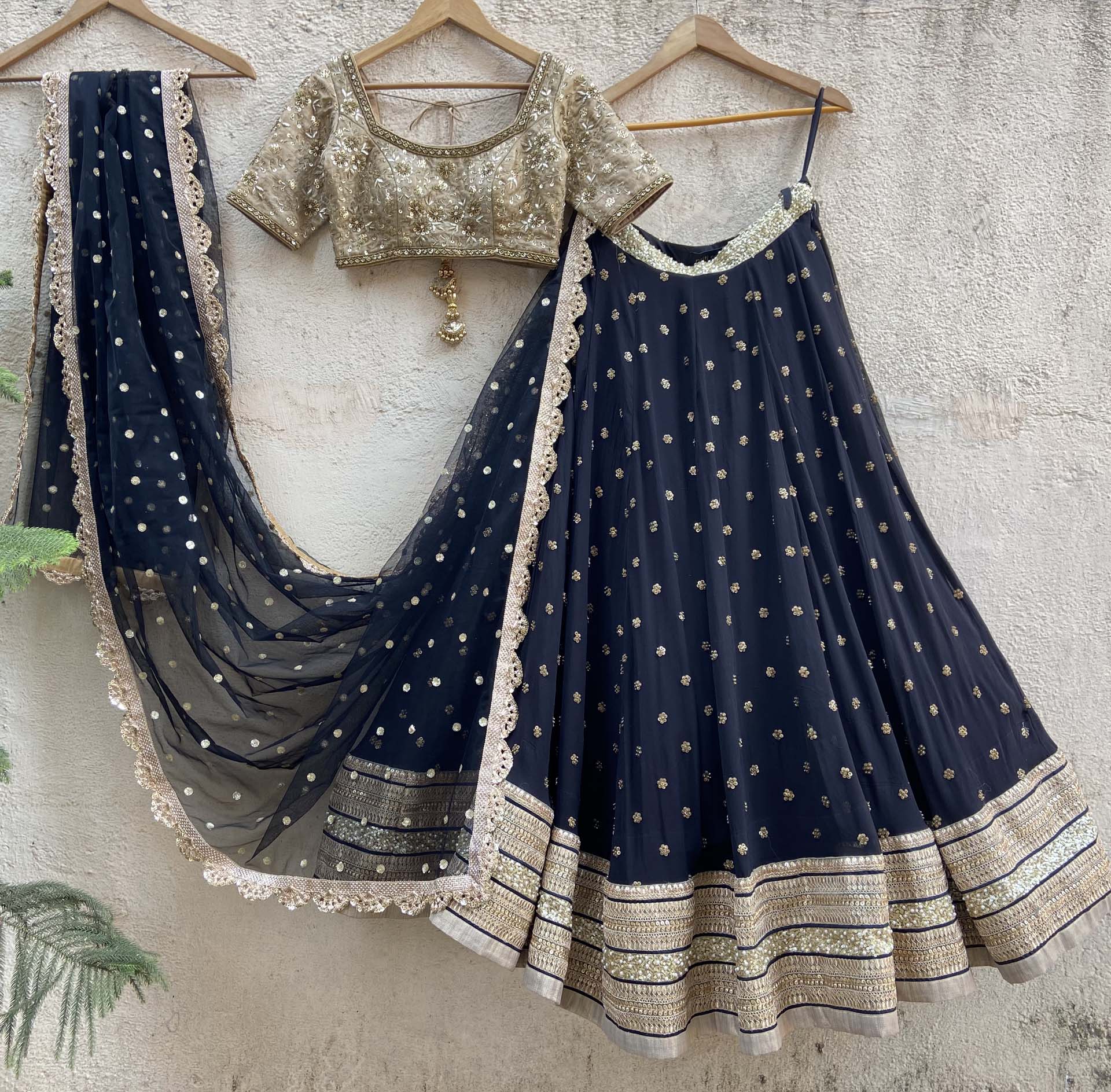 Black Sharmily Lehenga Set with Embroidered Blouse - S image
