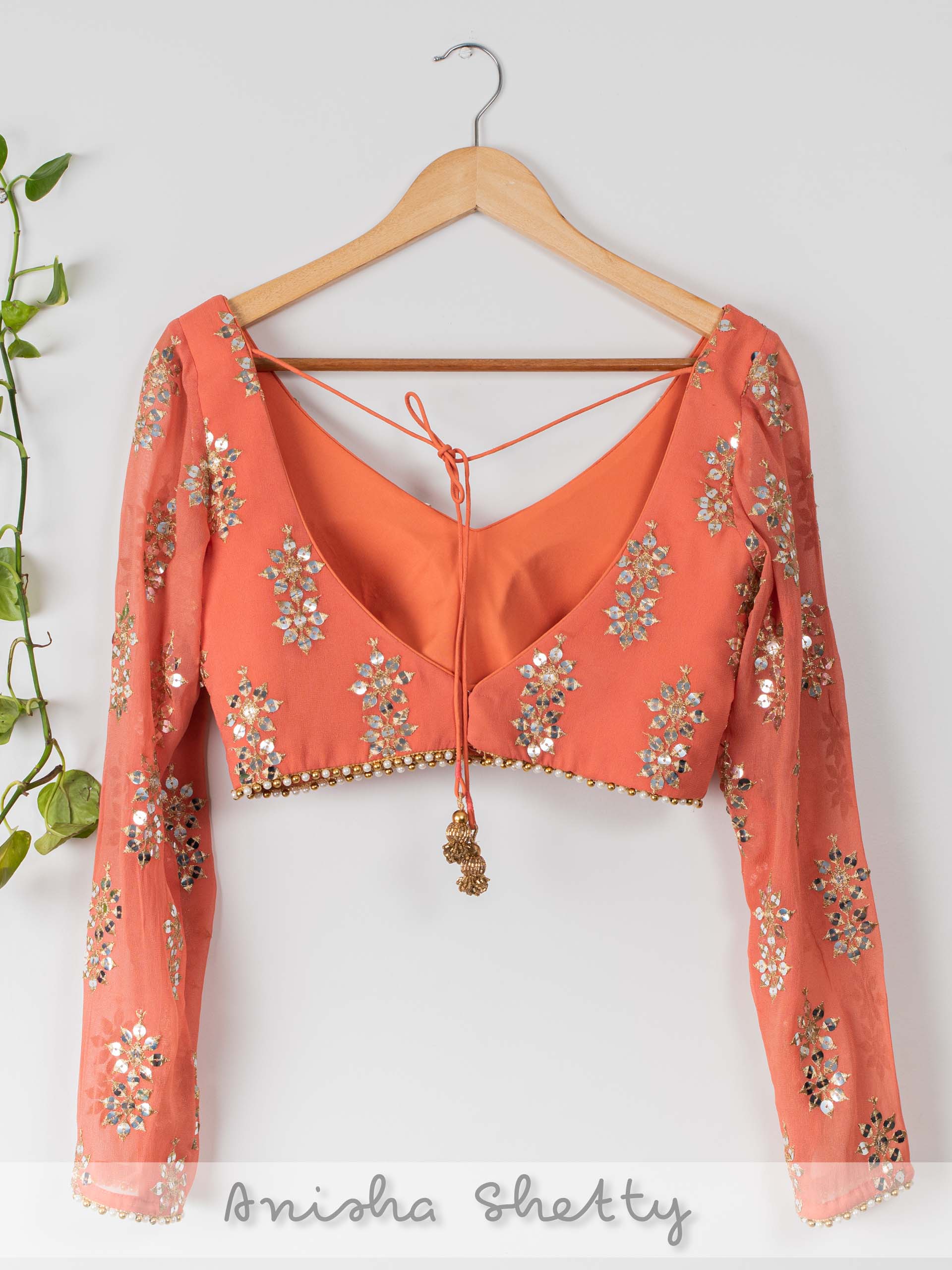 Banana Butti Scallop Lehenga Set with Melon Orange Blouse image 3