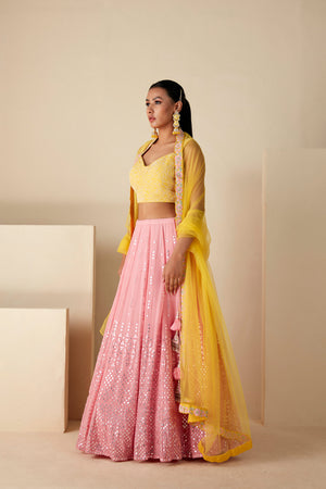 Pink and Yellow Work Lehenga image 3
