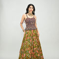 Olive Highlihted Lehenga Paired With Plum Embroidered Badla Corset (without dupatta) image 0