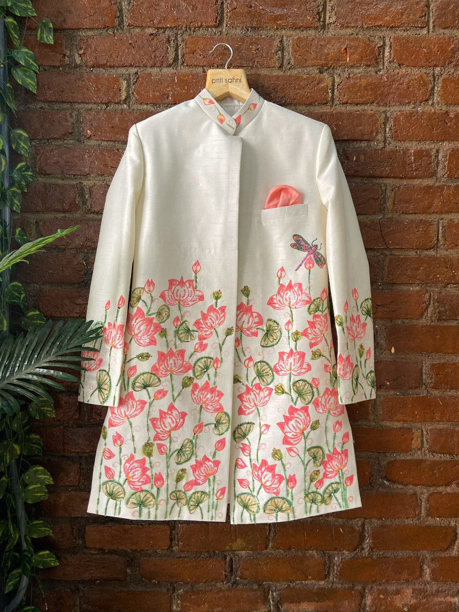 Lotus Hand Painted Sherwani Set image 2