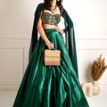 Green Meera Drape Lehenga Set image 0